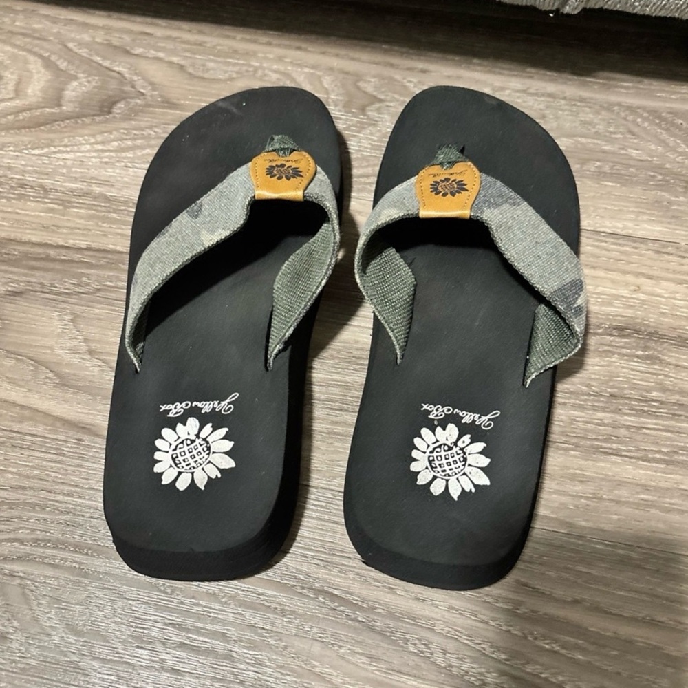 Yellow Box Black Flip Flop Sandal Sole with Branded Label